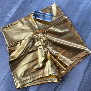 SALE - SMALL - High Waisted Booty Shorts - Gold Metallic