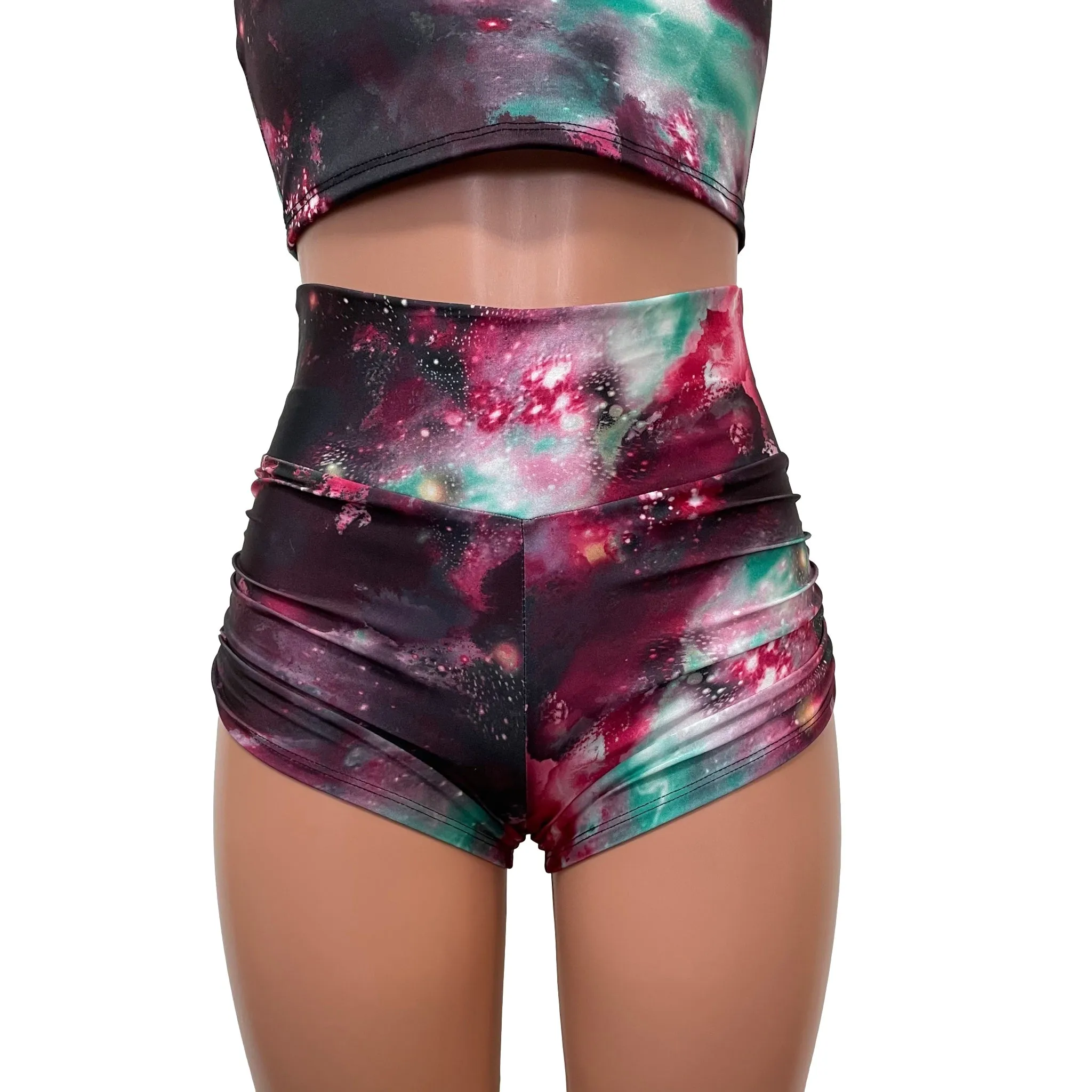 SALE - Small - New Galaxy High-Waisted Ruched Booty Shorts