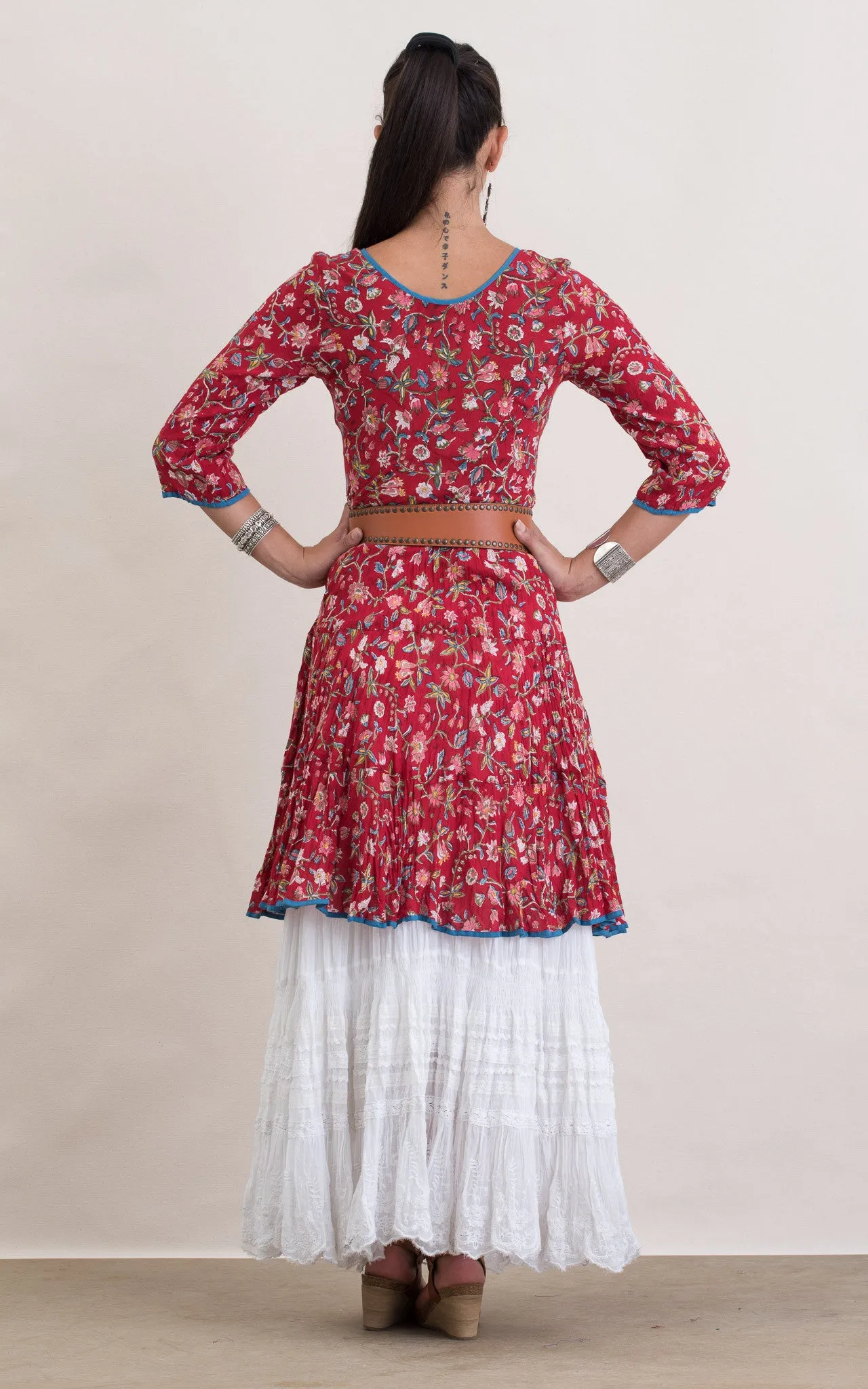 Santa Fe Dress, Short, 3/4 sleeve, Wildflower Red