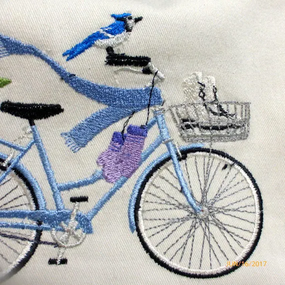 Seasonal Bicycle Pillow covers, Embroidered winter bicycle pillow