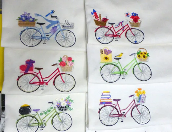 Seasonal Bicycle Pillow covers, Embroidered winter bicycle pillow