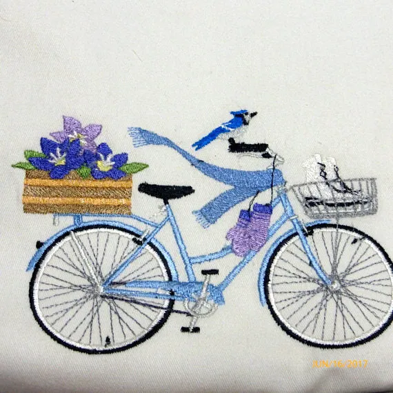 Seasonal Bicycle Pillow covers, Embroidered winter bicycle pillow