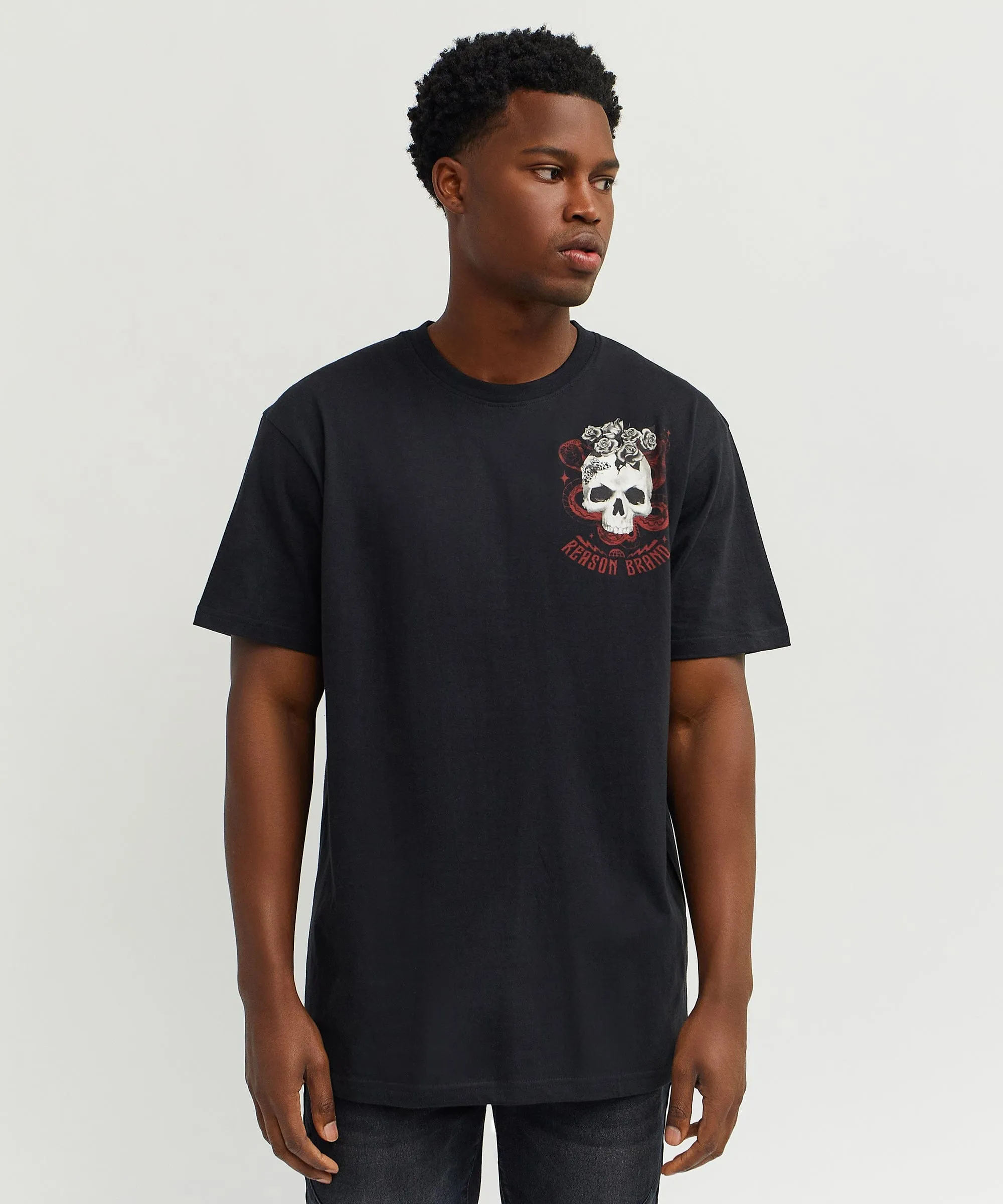 Tattoo Skull Roses Short Sleeve Tee - Black