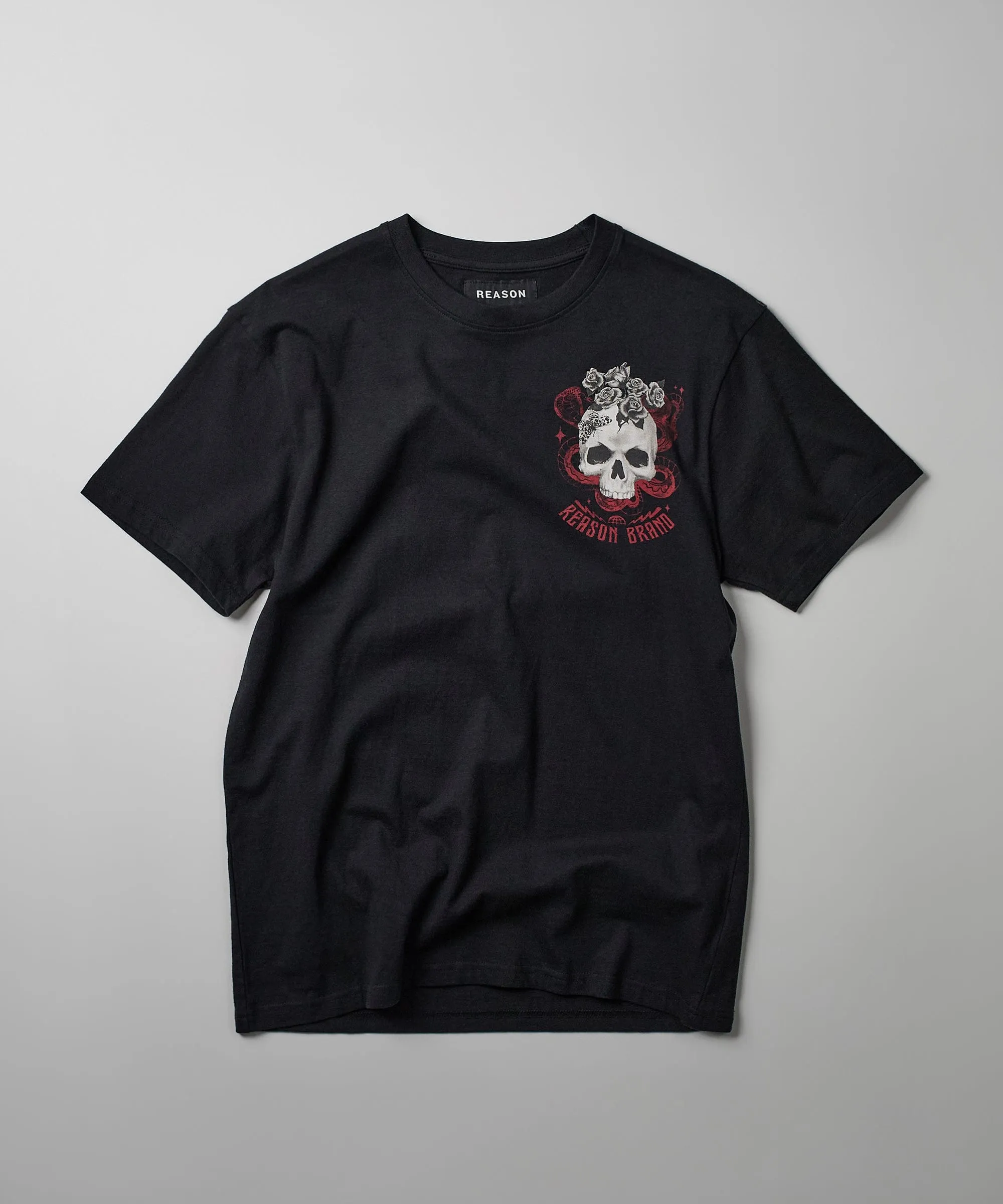 Tattoo Skull Roses Short Sleeve Tee - Black