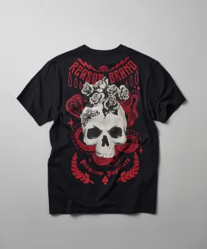 Tattoo Skull Roses Short Sleeve Tee - Black