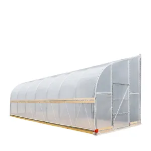 TMG Industrial 10’ x 30’ Lean-To Greenhouse Grow Tent w/6 Mil Clear EVA Plastic Film, Cold Frame, Hand Crank Roll-Up Side, 6-½’ Sidewall, TMG-GHL1030