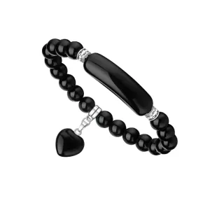 VINCHIC 8MM Obsidian Bracelet Love Heart Charm Stretch Bracelet Jade Energy Bracelet for Women Girls